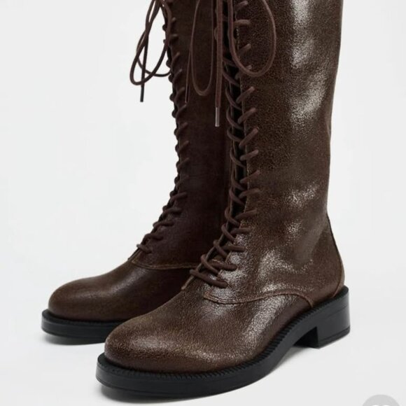 Lace Up Boots 100% cow leather (Brand New) - Picture 1 of 4